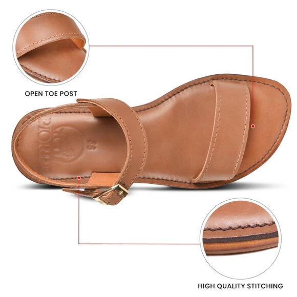 NEW PIORRI Handmade In Pakistan Leather Ankle Wrap Flat Sandals tan 825 2j7 - Picture 3 of 7